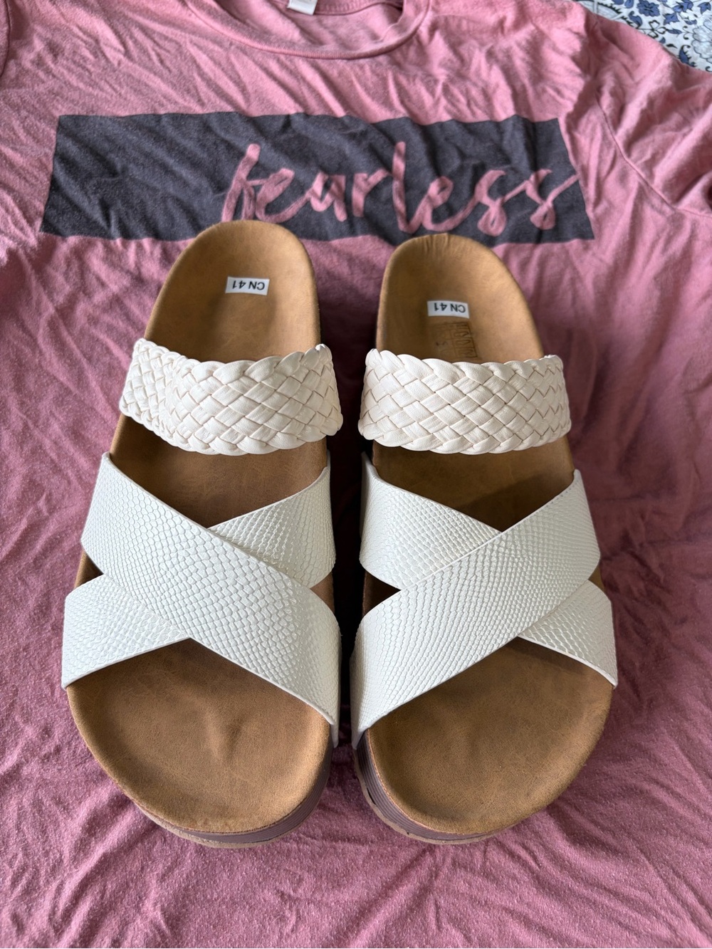 Women's White Braided & Crisscross Slide Sandals size 41? GUC